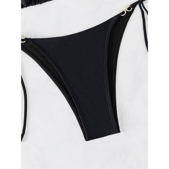 Women Black Cheeky Triangle Bikini Sets Sexy String Bathing Suit - Picture 4 of 5